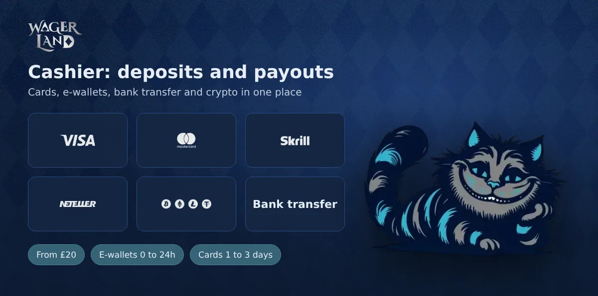 Wagerland cashier with cards, e-wallets and crypto